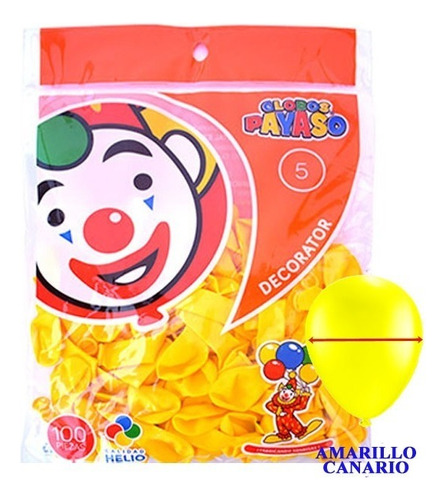 Globo Latex Decorator Redondo N° 5 Payaso C/100 Piezas Color Amarillo canario