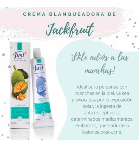 Imagen 5 de 7 de Swiss Just Jackfruit Crema Blanqueadora De Piel Con Jaca 25g
