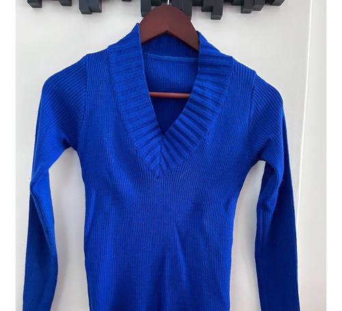 Sweater Escote En V Azul Francia - Strecht