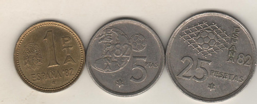 España 3 Monedas Mundial 82 Año 1980(82) - 1, 5 Y 25 Pesetas
