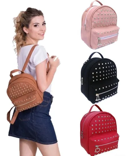 Mochila Chica Con Tachas Mujer Eco Cuero P.u Directo Fabrica