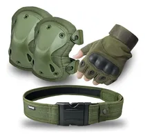 Comprar Kit Proteção Airsoft Joelheira Tática Luva Meio Dedo Cinto 