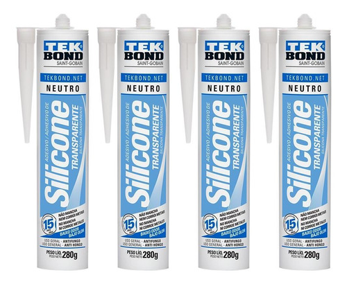 Imagem 4 de 4 de Silicone Acético Tek Bond De Uso Geral Kit 4 Unidades 280g