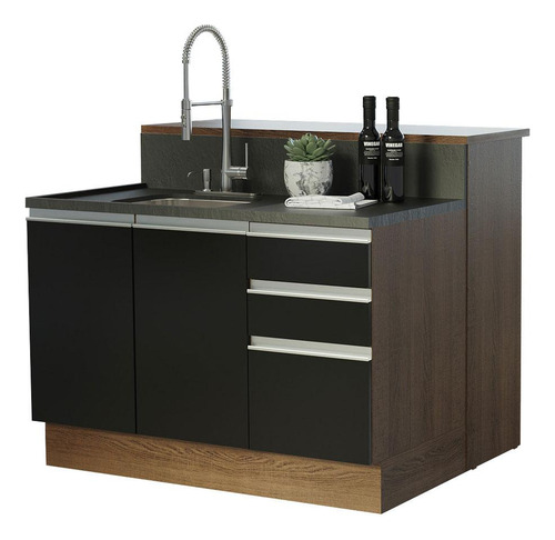 Isla de cocina con encimera y encimera, 120 cm, Glamy Madesa RP, color rústico/negro