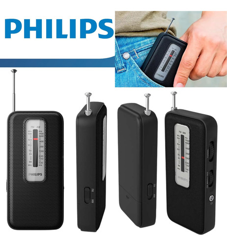 Radio Portatil Philips Fm Mw Analogica Bolsillo + Audifonos