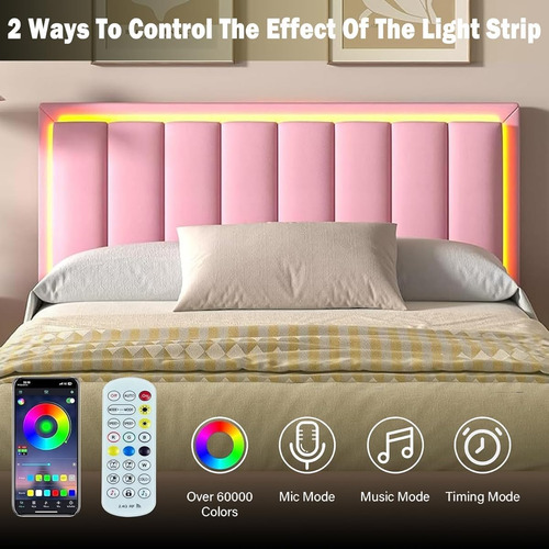 Bed Frame King Size Color Rosa C/cabecera Con Luz Led