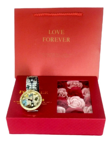 Reloj Pulcera Con Caja De Rosas De Lujo Y Bolsa De Regalo