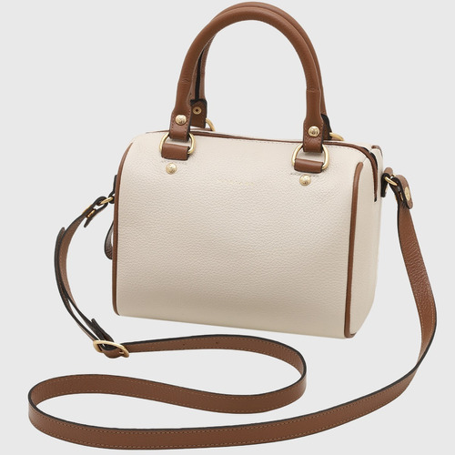 Bolsa Feminina Transversal De Couro Bovino Mariart Iguaçu Cor Off White/Camel