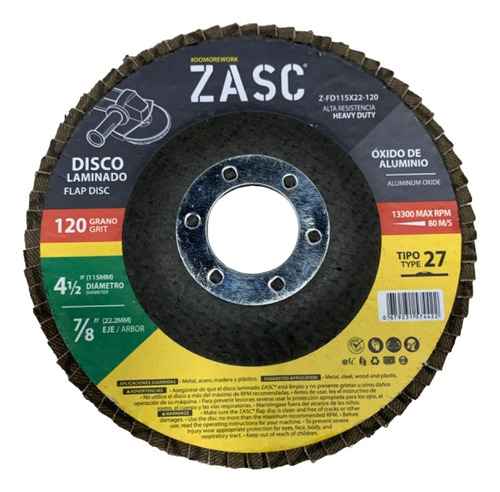 Disco Flap 4 1/2  Marca Zasc Grano 100