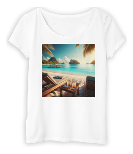 Remera Mujer Playa Mar Daiquiri Tranquilidad Caribe