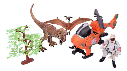 Dinossauros com boneca e helicóptero O Duende Azul