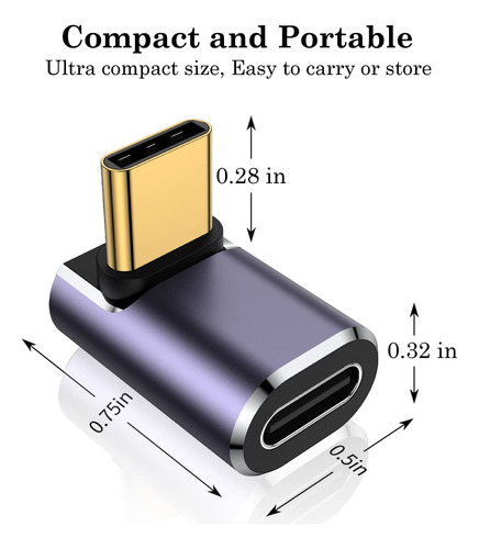 Adaptador Auvipal Usb C Macho A Hembra En Ángulo Recto De 90