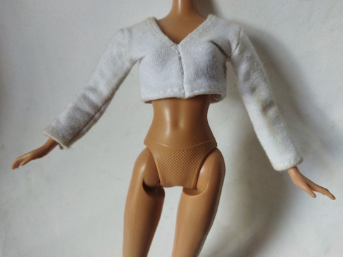 Barbie Solo Ropa Blusa Cuello V Blanca Ombligo Mangas 