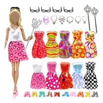 Comprar 32 Piezas De Accesorios Para Muñecas, Ropa De Barbie, 10x Vestidos Lindos Mezclados, 10x Zapatos, 4x Gafas, 6x Collares, 2x Varitas