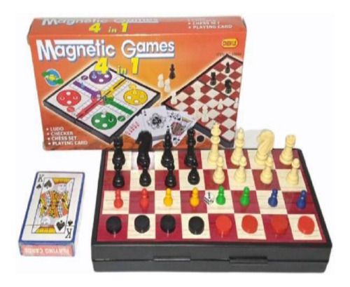 Tablero Multijuego Magnético Ajedrez Card Lud Dama 4en1 -421
