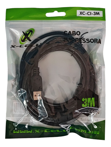 Cabo Para Impressora Universal X-cell 3 Metros Usb 2.0