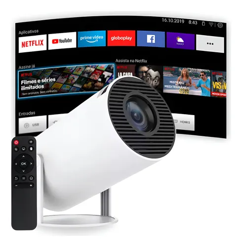 projetor smart portátil full hd 4k bluetooth wifi cor branco andr...