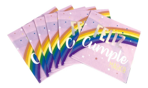 Imagen 1 de 2 de Servilletas Feliz Cumpleaños Arco Iris X20 Unidades
