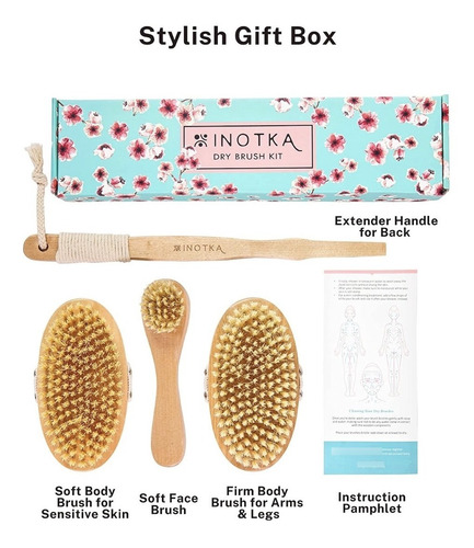 Imagen 5 de 9 de Set Cepillos Masaje Corporal Baño Cerdas Agave 100% Natural