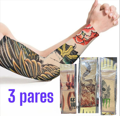 X3 Pares De Mangas Para El Sol Tatuajes Moda Proteccion Uv