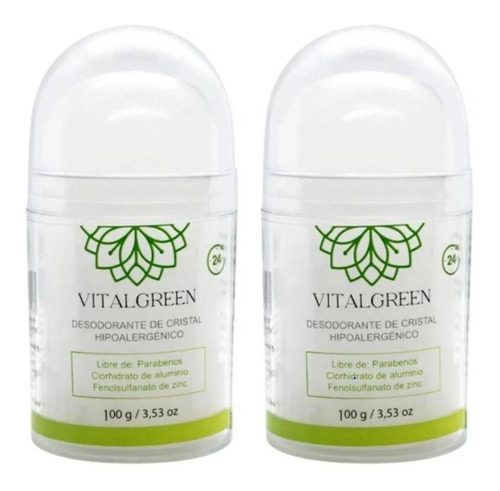 Desodorante Vital Green Piedra Cristal 100gr sin fragancia 100 g pack de 2 u