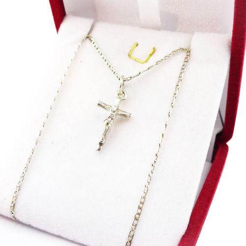 Conjunto Plata 925 Cadena Hermes + Cruz Con Cristo Relieve 