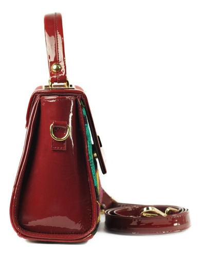 Imagen 4 de 8 de Bolso De Piel Charol Mariconera Con Telar Artesanal Bolsa