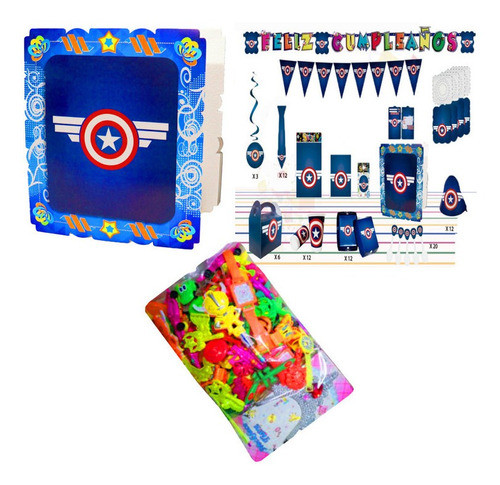Kit Decoración Piñata Y Relleno Figura Capitan America X24