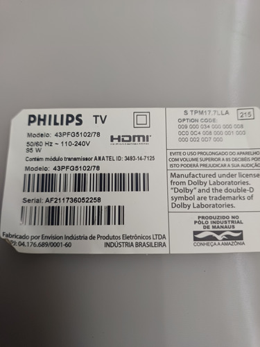 Placa T-con Philips 43pfg5102/78 (Usado)