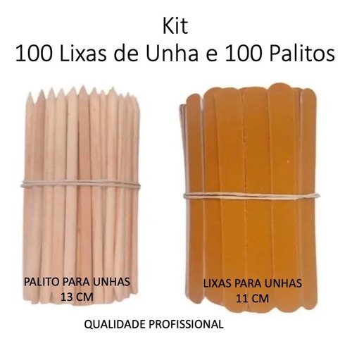 Kit 100 Mini Lixas De Unha 100 Palitos Manicure Profissional