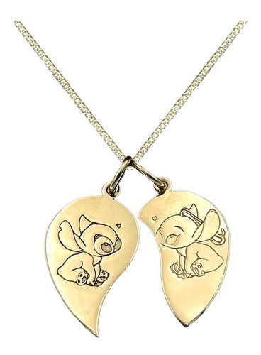 Dije Y Cadena Corazon Stitch Pareja Baño Oro 24k Plata 925