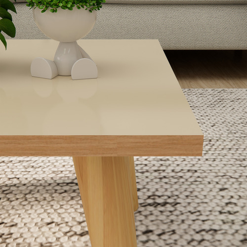 Mesa De Centro Retangular Apoio Sala Sofá Pés Palito Madeira Retro Classic Cor Off White Freijó
