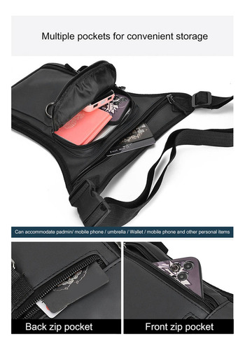 Muslo Drop Leg Bag Cierre De Cremallera Para Negro