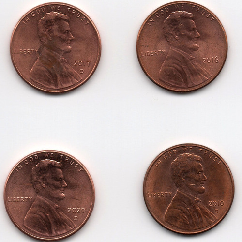 2010 2016 2017 2020 (4) One Cent Penny Escudo 1c Unc Lincoln