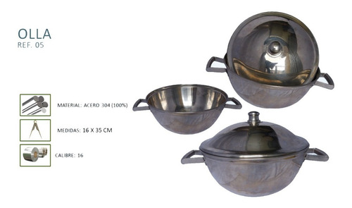 Imagen 2 de 2 de Olla En Acero Inoxidable 304 Profunda Con Tapa Innovaceros