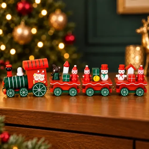 Trenzinho De Natal Em Madeira Enfeite Árvore Trem Decoração Vermelho E Verde