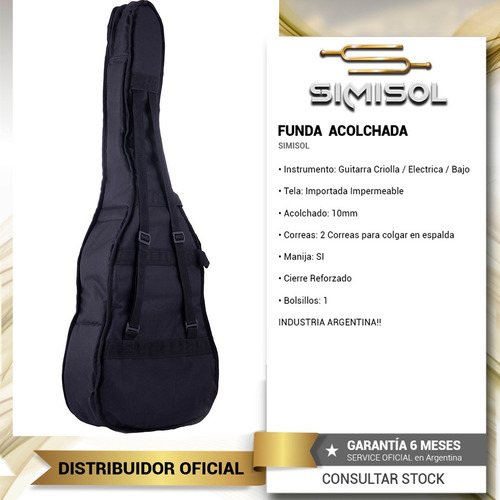 Imagen 3 de 6 de Funda Guitarra Criolla Acolchada Impermeable Doble Correa S