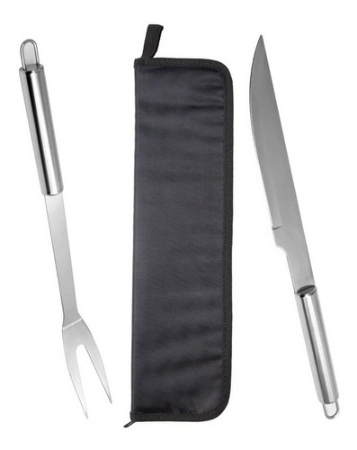 Set Asado Parillero Cuchillo Y Tenedor Acero Inox Estuche