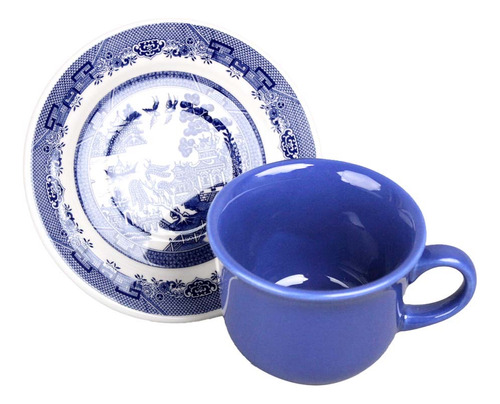 4 Tazas Y Platos De Cerámica 200 Ml Decorada Blue Willow