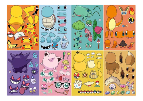 8 Láminas De Stickers - Pokémon