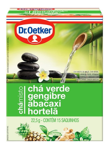 Chá Verde, Gengibre, Abacaxi, Hortelã Dr Oetker 15 Sachês