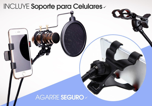 Soporte Microfono Brazo Con Base Y Filtro Pop Celular Ganso