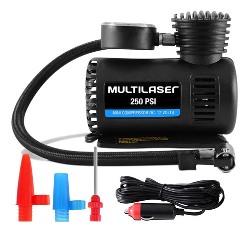 Mini Compressor De Ar Automotivo Multilaser 12v 250psi Utilitario Pratico  Facil de Guardar Multiuso