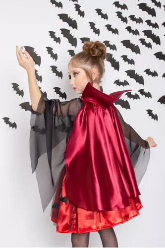 Fantasia Vampiro Feminina Infantil Luxo Com Capa Removível