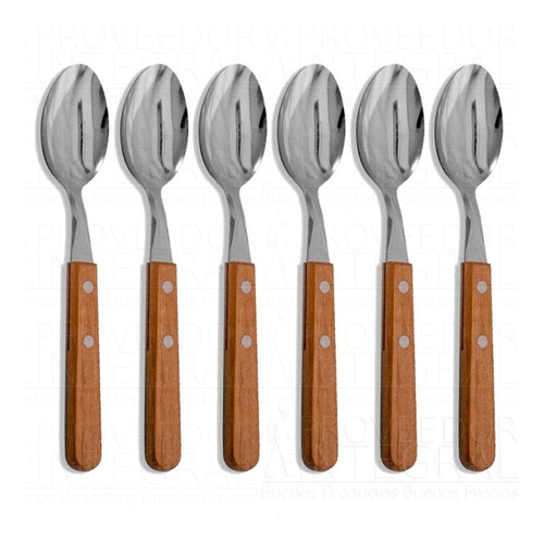 Set Juego Cucharas Acero Inoxida Mango Madera X 6 + Regalo