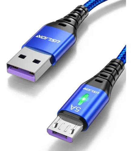 Cable Cargador Y Datos Micro Usb / 5 A / 1 Metro / Azul