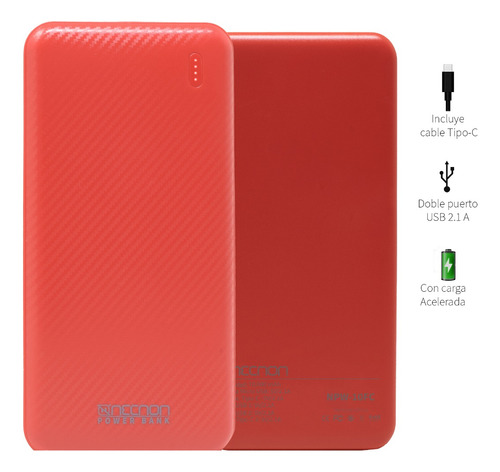 Powerbank Necnon Npw-10fc 10000mah Tipo C Rojo Nbpb1002fc