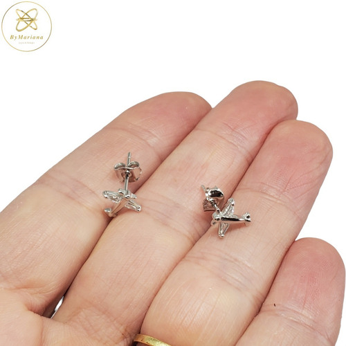 Imagen 2 de 4 de Aros Plata Avion Con Cubic 8 X 8mm
