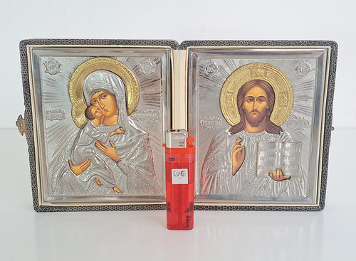 Iconos Religiosos Ortodoxo Ruso En Estuche Antiguo (Usado)
