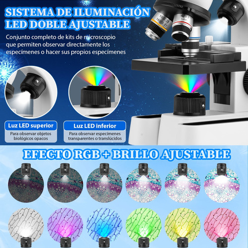 Kit De Microscopio Óptico Acromático Binocular 1600x Con Luz